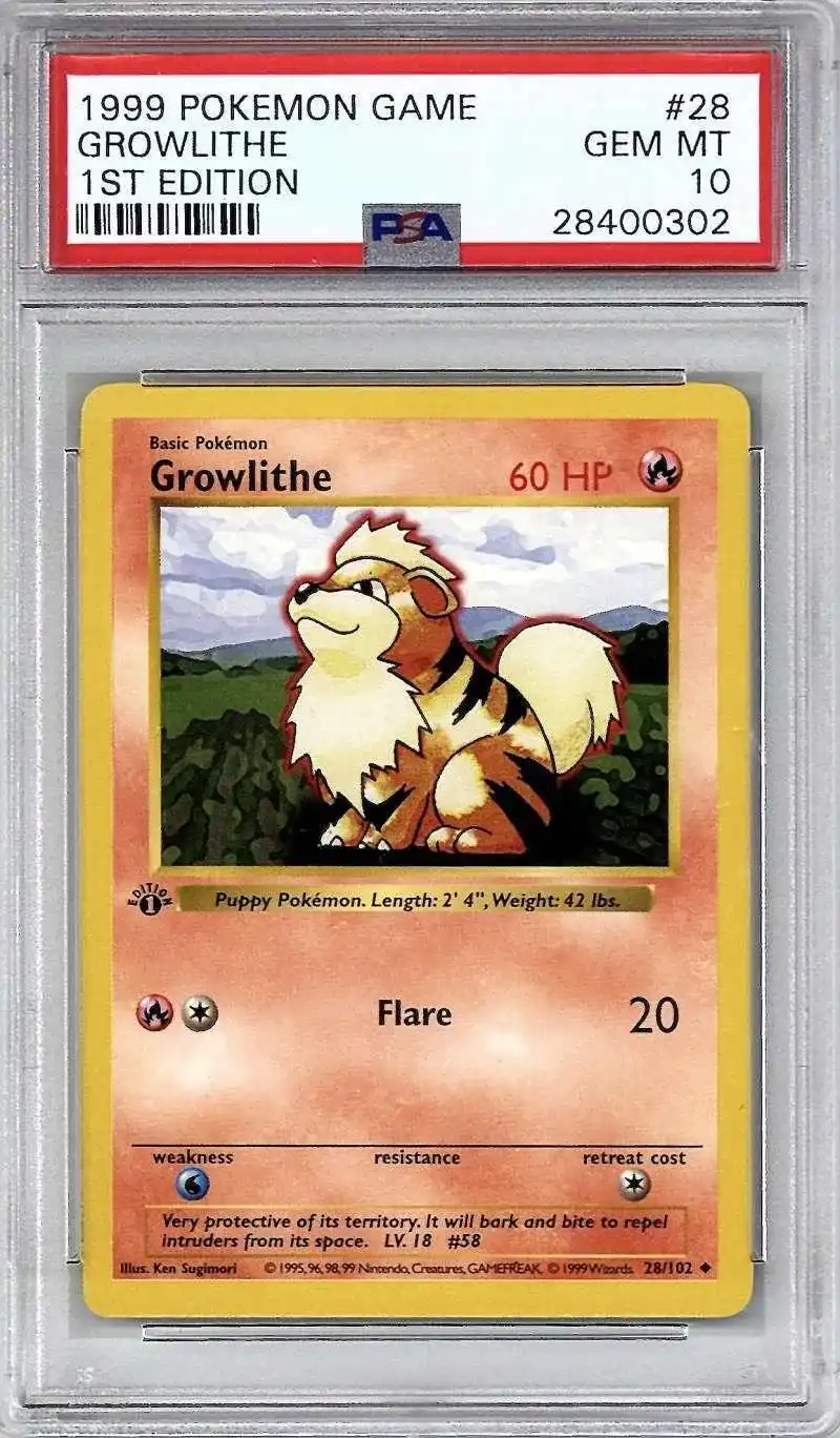 1999 Pokemon Growlithe 1st First Edition Base Shadowless ...