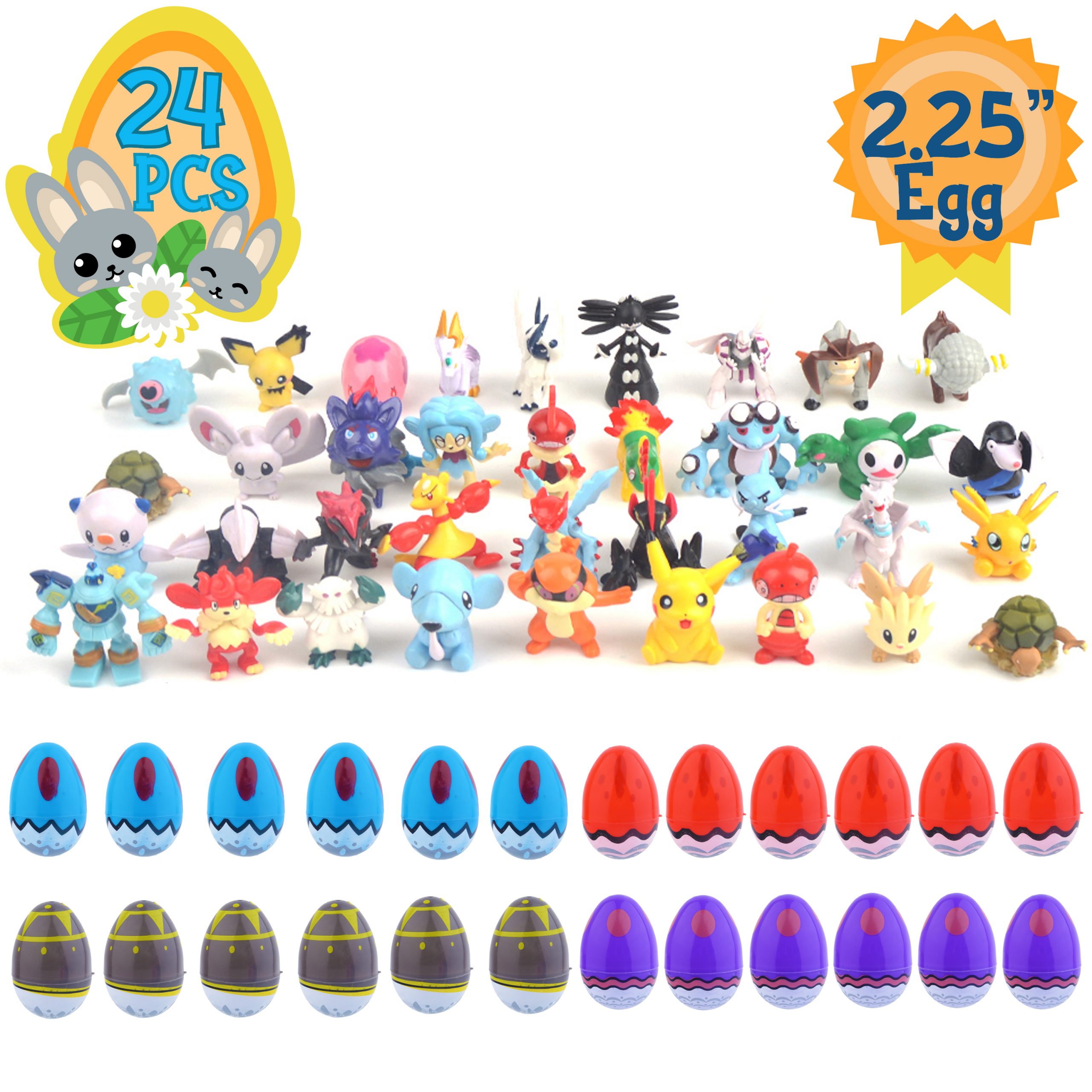 24 Toy Filled 2.25"  Plastic Easter Eggs with Assorted Figurine Pokemon ...