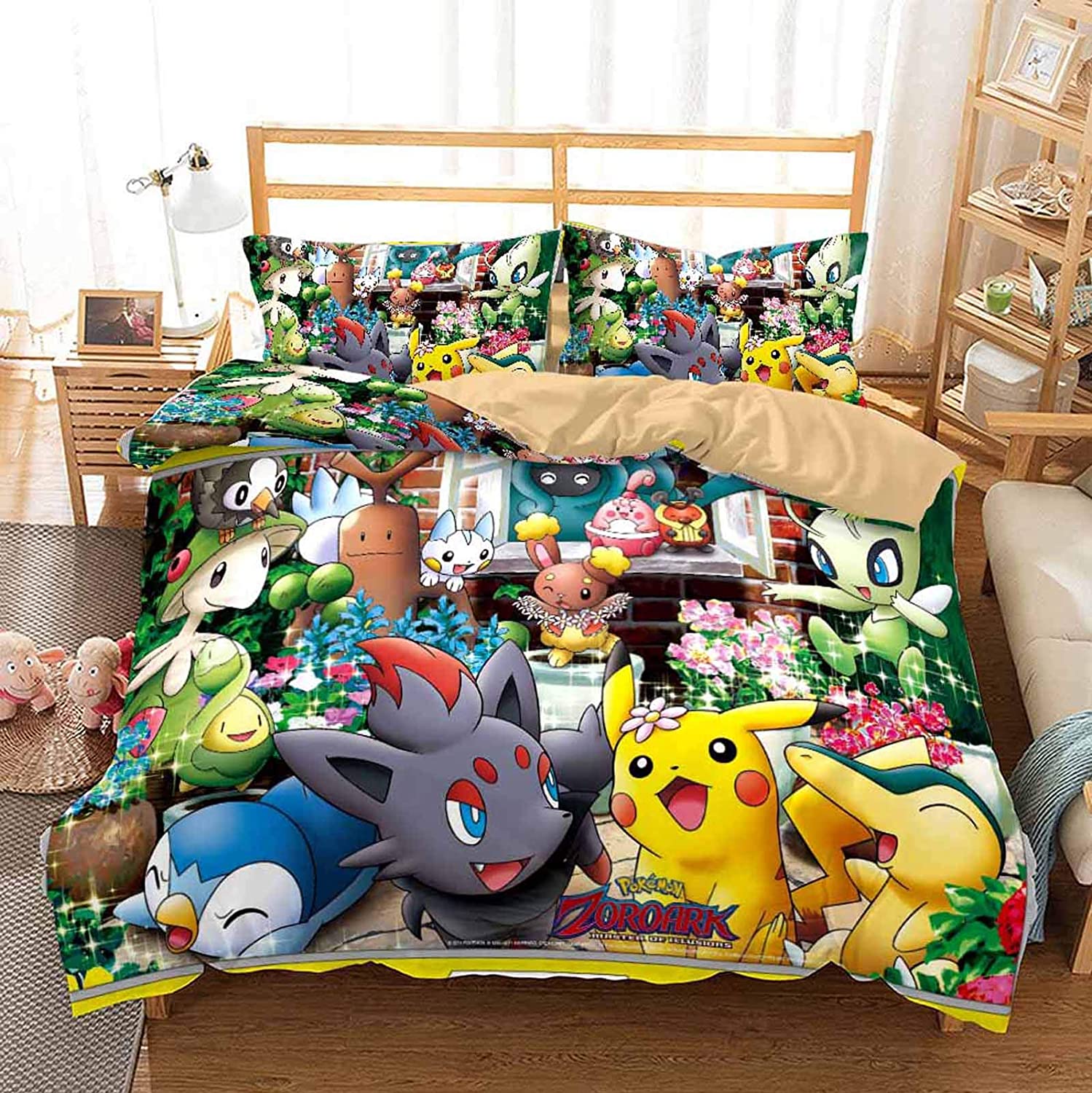 Amazon.com: SOEWBBER Colorful Pokemon Bedding Set Full Size Kawaii ...