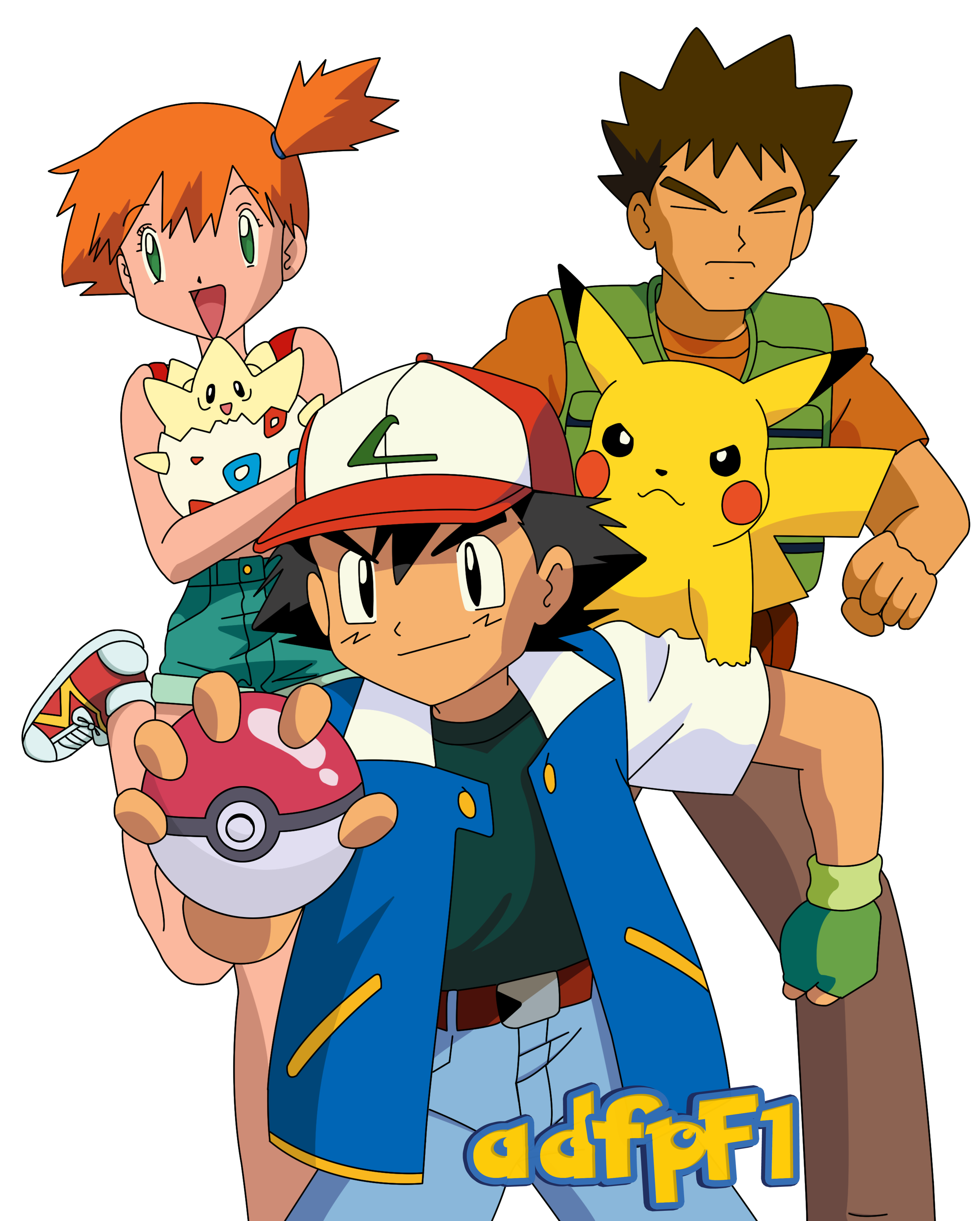 Ash, Misty, Brock, Pikachu y Togepi by adfpF1 on DeviantArt