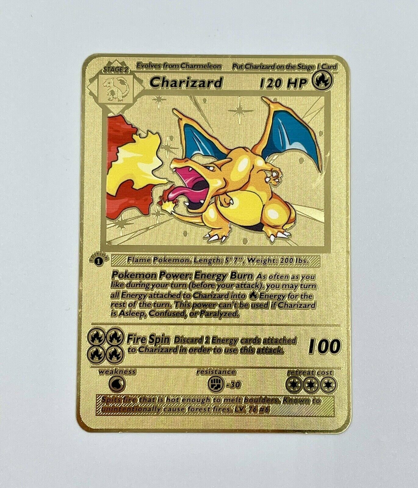 Buy Charizard 1st Edition Base Set Gold Metal Pokemon Card Custom ...