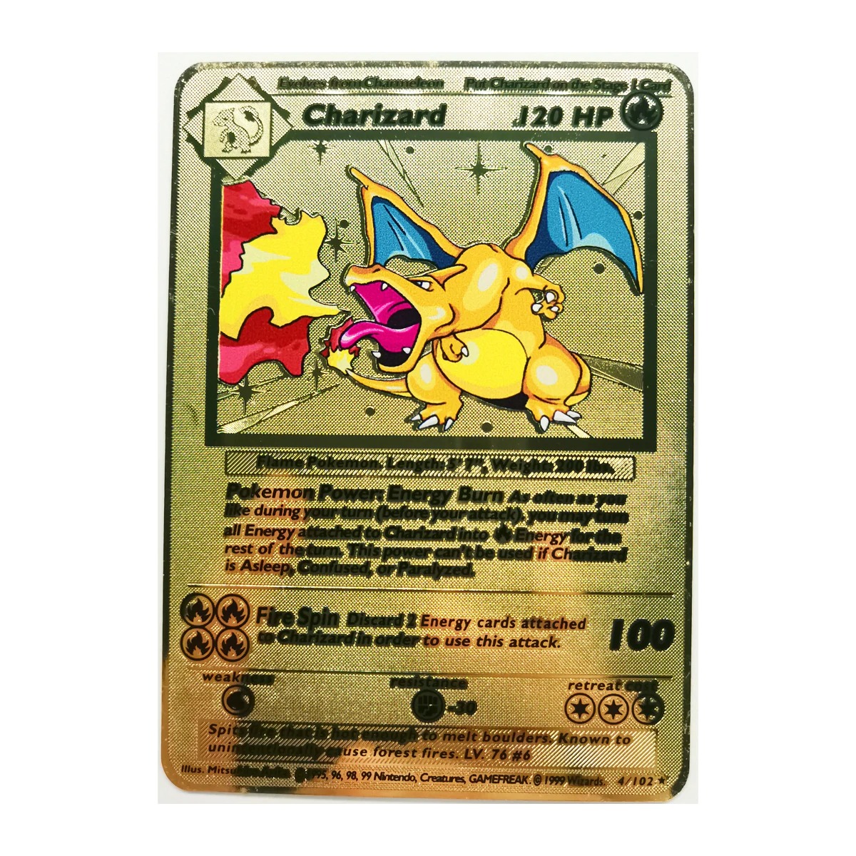 Charizard Pokemon Metal Gold Card Shadowless 1st Edition Base Set 4/102 ...