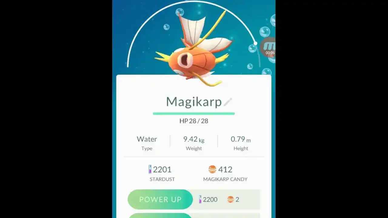 Evolving a CP 121 Magikarp Pokémon GO