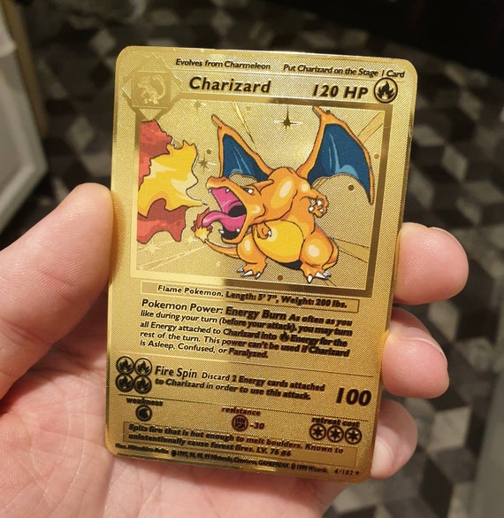 GOLD Charizard Card Metal Custom Pokemon Card Base Set 4/102