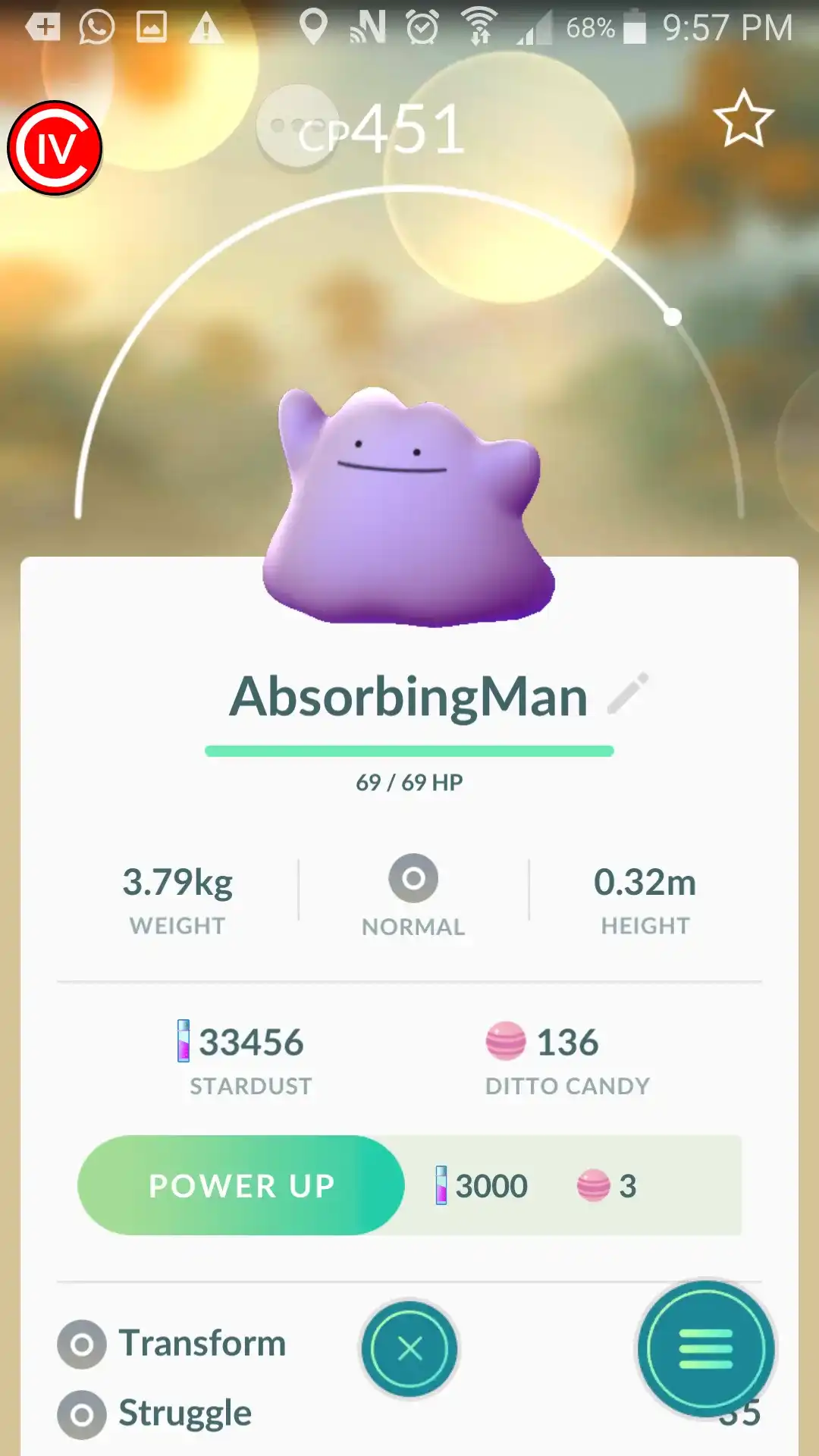 How rare is this 100% iv Ditto?