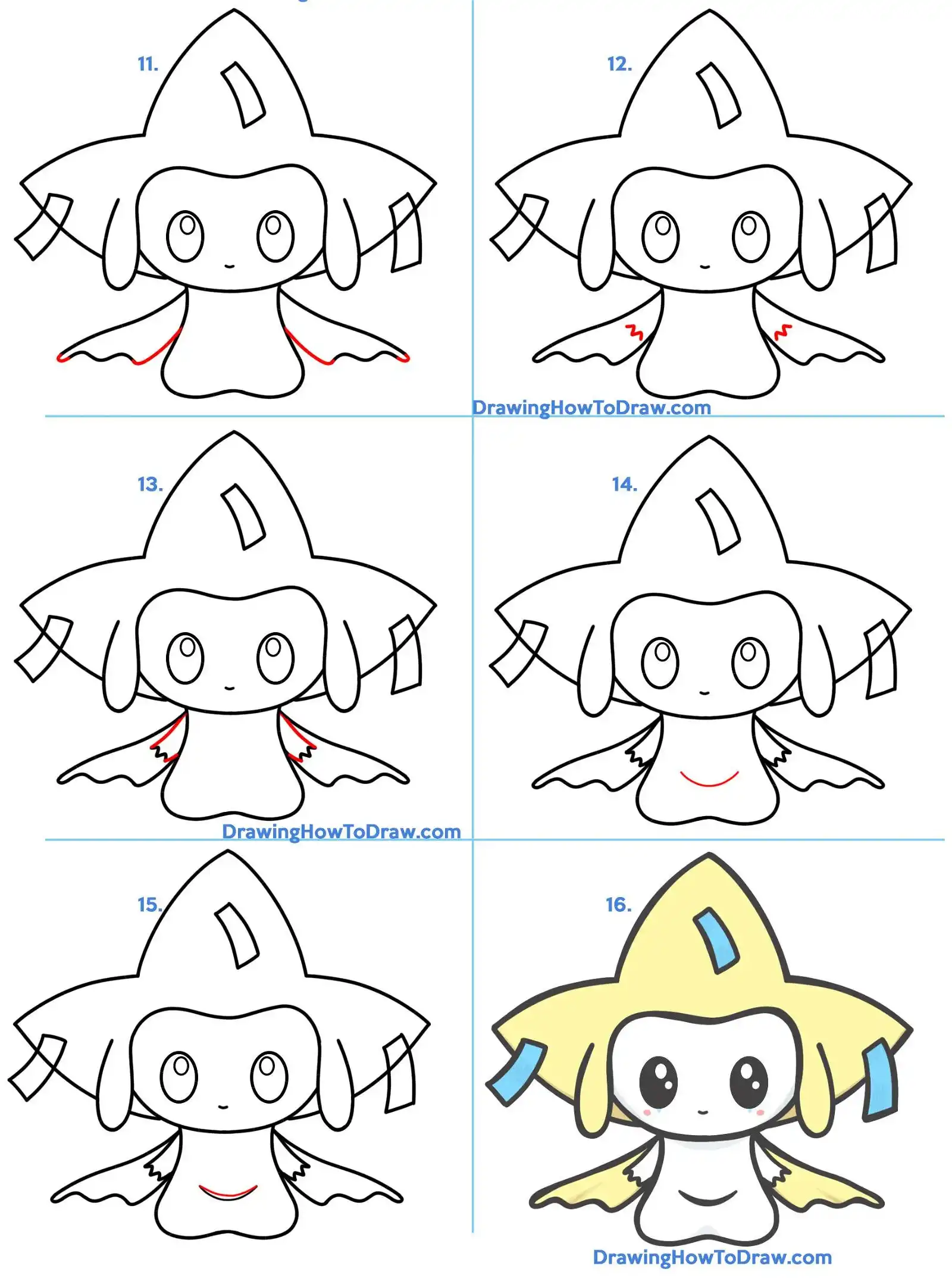 How to Draw a Cute / Kawaii / Chibi Jirachi from Pokemon Easy Step by ...