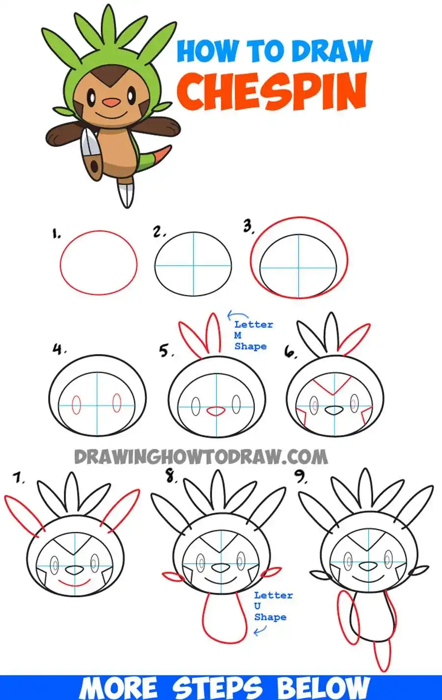 How to Draw Chespin from Pokemon Easy Step by Step Drawing Tutorial ...
