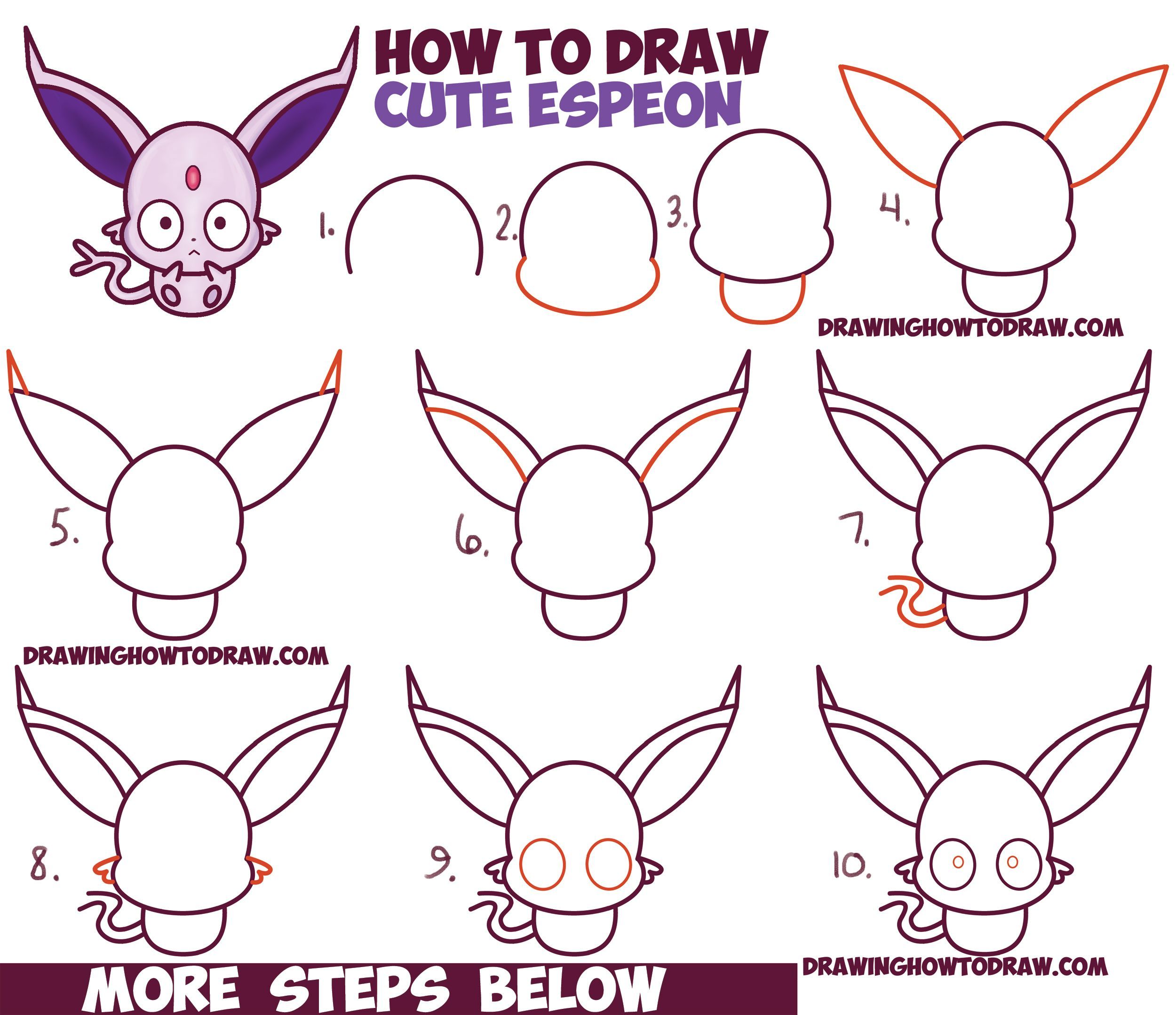 How to Draw Cute Kawaii / Chibi Espeon from Pokemon Easy Step by Step ...