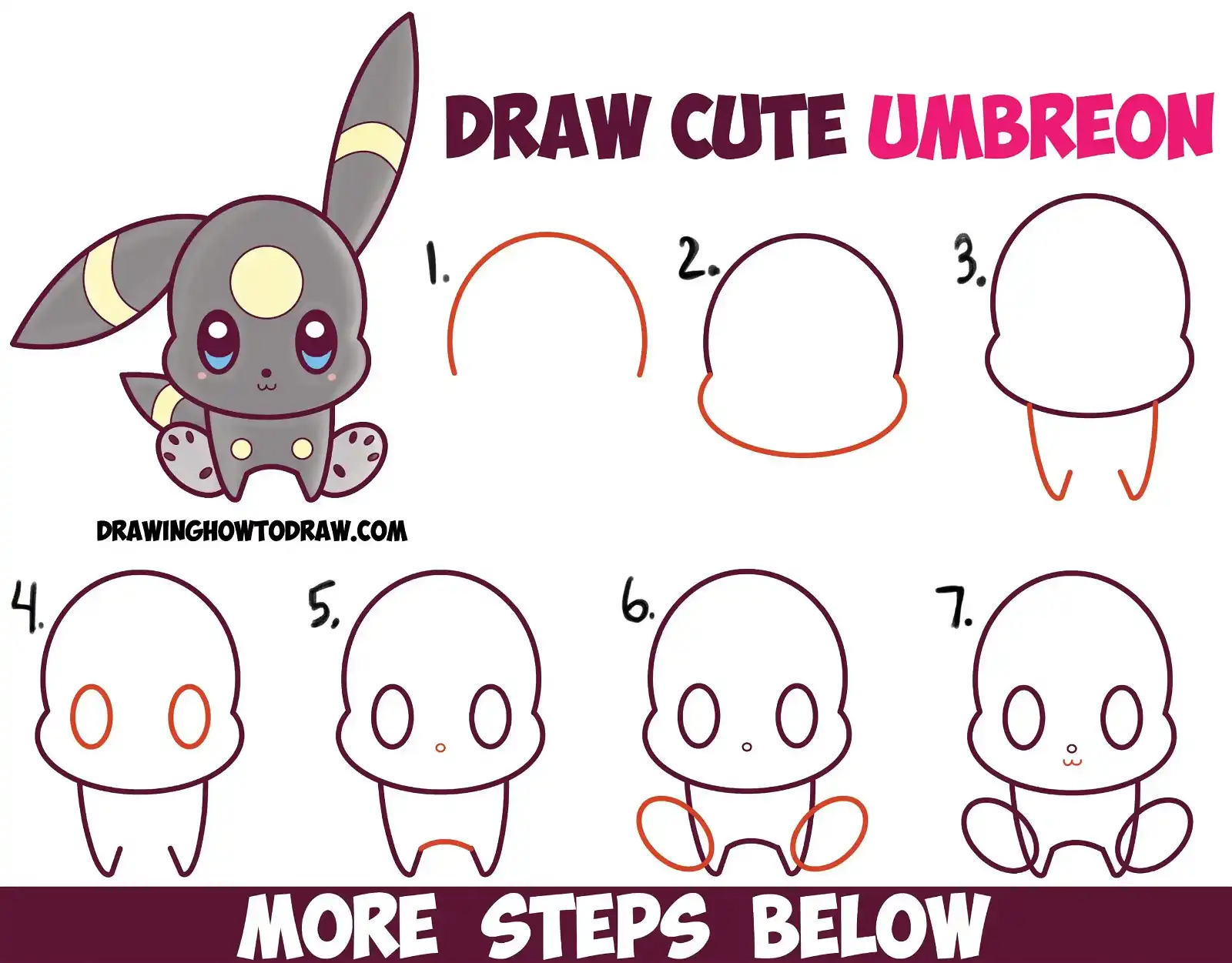 How to Draw Cute Kawaii Chibi Umbreon from Pokemon Easy ...