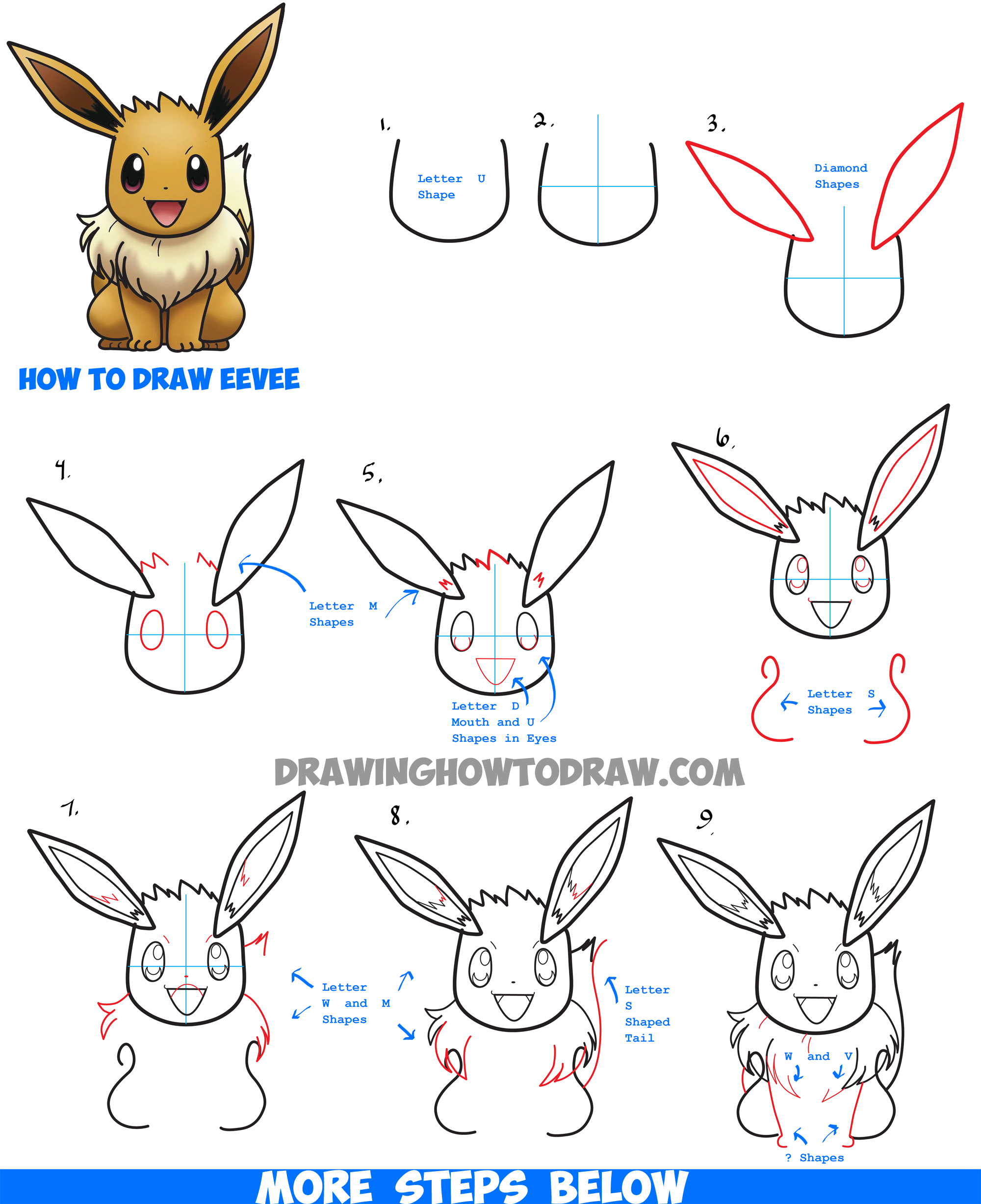 Learn How to Draw Eevee from Pokemon (and Pokemon Go) with Simple Steps ...
