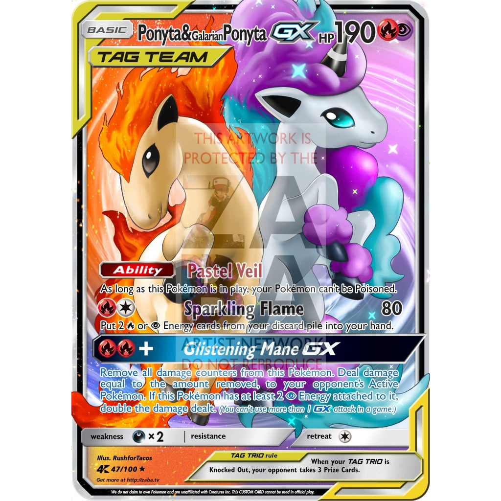 Ponyta &  Galarian Ponyta GX Custom Pokemon Card  ZabaTV