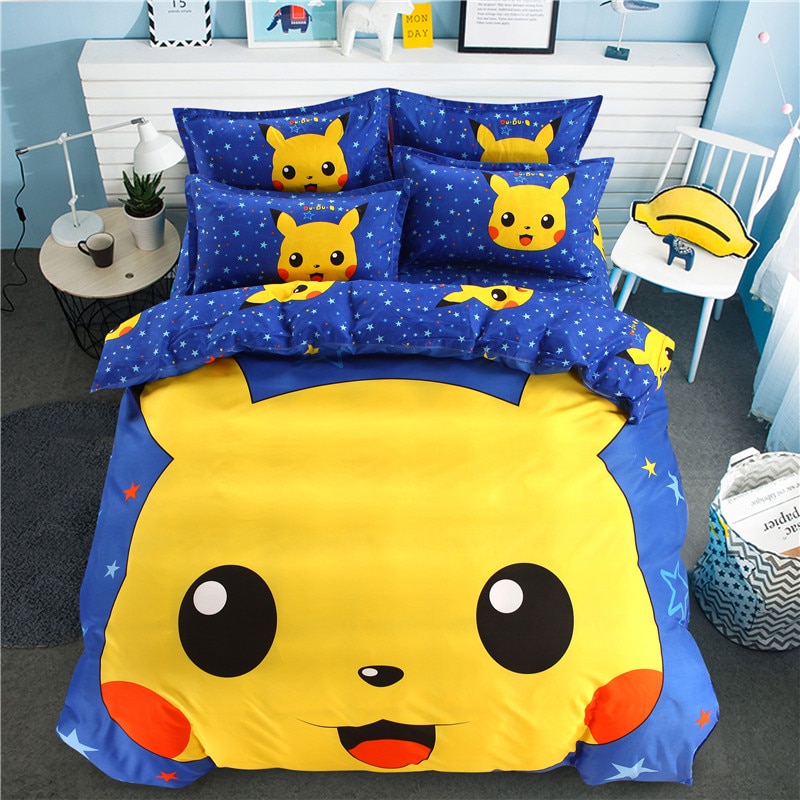 popular pokemon cartoon bedding set queen full size duvet cover sheet ...