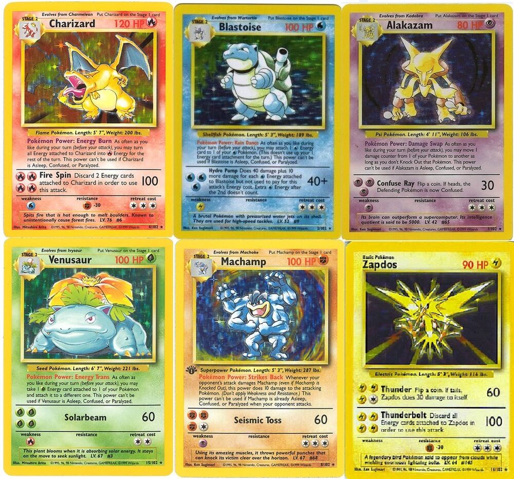 Rare Holo (shiny) base set pokemon cards All 16 Available Out of print ...