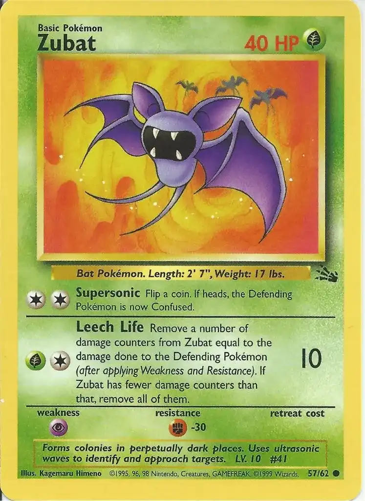 Zubat Common Pokemon Card Fossil Series 57 62